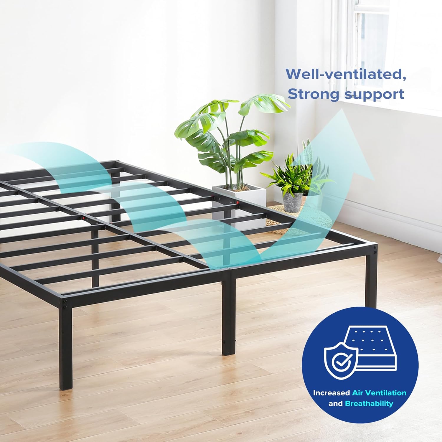 Olee Sleep King Size Platform Bed Frame - 18 Inch Heavy Duty Steel Slat Support, Noise-Free Design, Easy Assembly