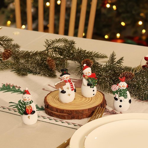 MEETYAMOR Christmas Snowman Ornaments - 4 PCS Rustic Resin Decor for Table & Home | Miniature Collectibles