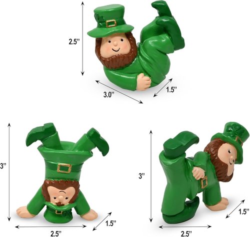 Gift Boutique St. Patrick's Leprechaun Figurines - Set of 3 Mini Irish Resin Decorations for Home & Garden