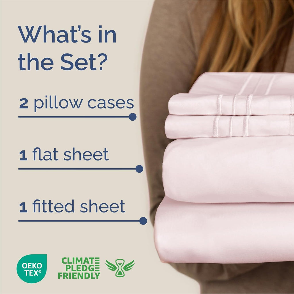Queen Size 4-Piece Sheet Set | Skiennix Comfy Breathable & Cooling Bed Sheets - Luxury Lavender Pink