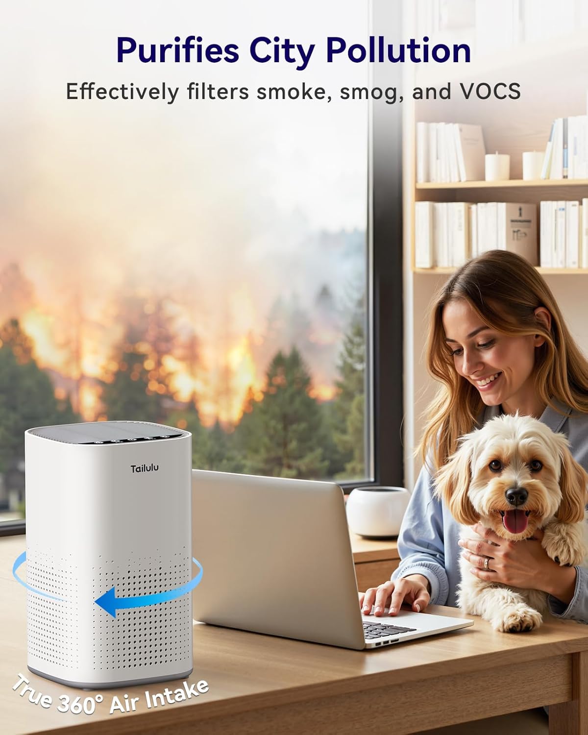 Tailulu H13 True HEPA Air Purifier - Quiet 15dB for Large Rooms up to 1500ft² | Ideal for Pets, Dust, Odor, and Smoke