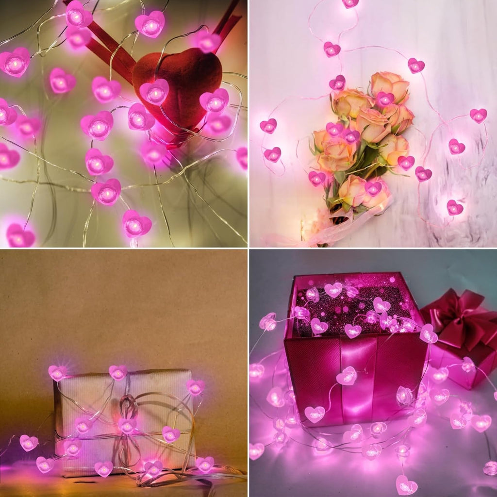 Skiennix 10FT Pink Heart Fairy Lights - Battery Operated LED String Lights with Timer | Waterproof for Indoor/Outdoor Decor