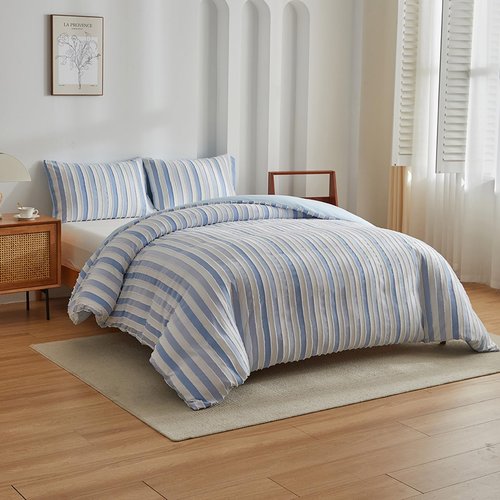BESTDESIL Blue Duvet Cover Queen Size,3 Pcs Boho Tufted Duvet Cover Set,Striped Tufted Textured Duvet Cover with Corner Ties & Zipper Closure