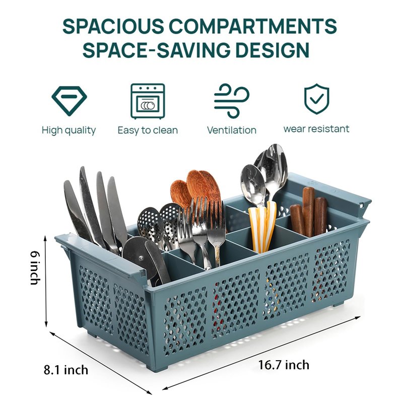 Nicunom Large Flatware Rack, 16" Plastic Cutlery Basket 8-Slot Silverware Organizer for Knives, Forks, Spoons, Utensils, Flatware Dishwasher Basket for Kitchen Restaurant Camping RV