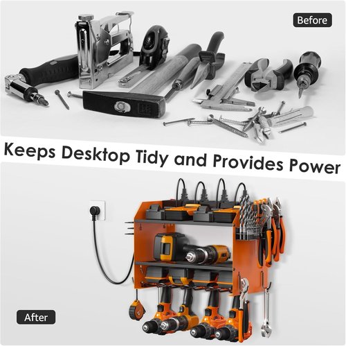 CCCEI Modular Power Tool Organizer - Wall Mount Charging Station & Heavy Duty Storage Shelf | Orange, 1 Pack