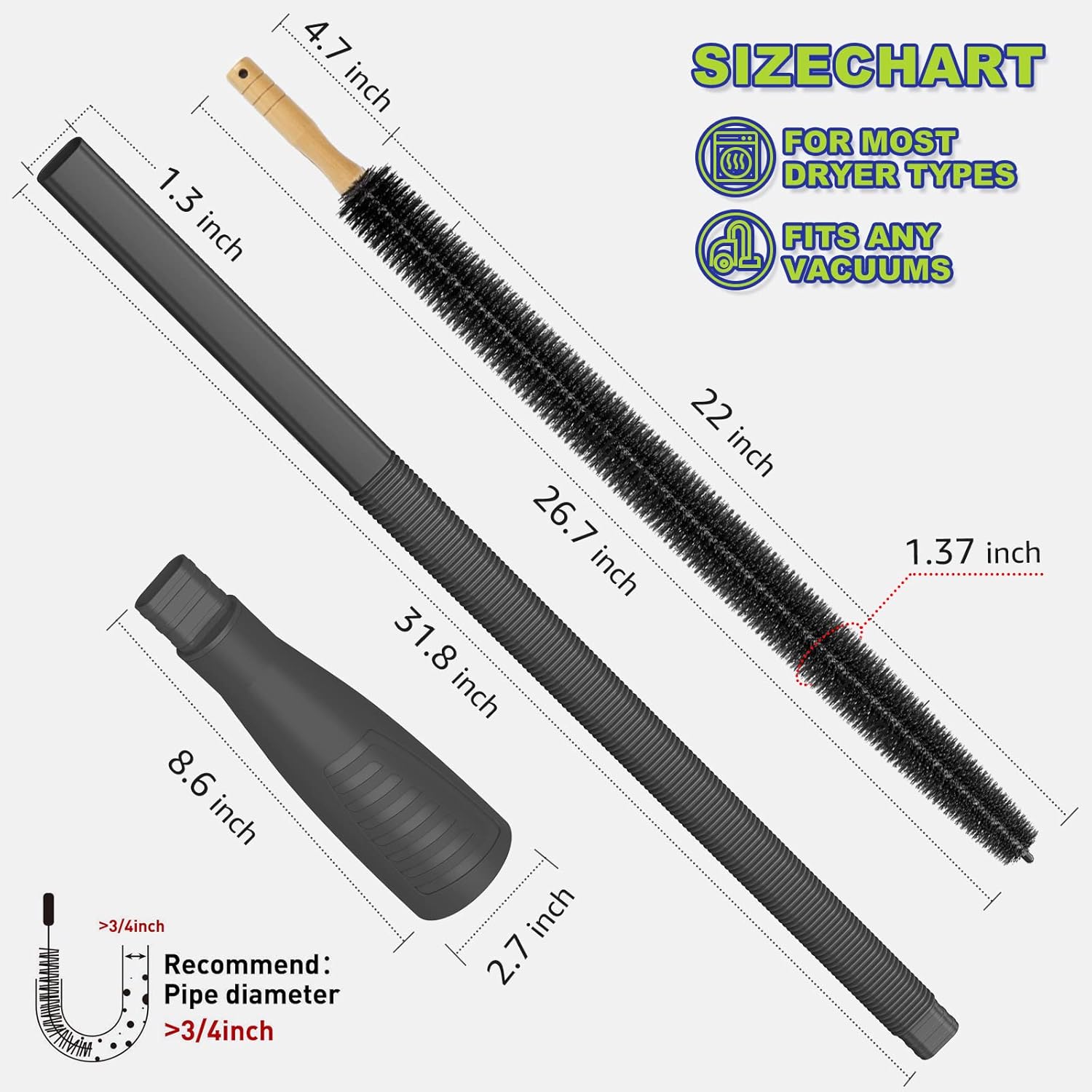 Sealegend Dryer Vent Cleaner Kit - 2-Piece Lint Vacuum Attachment & Flexible Brush for Efficient Cleaning