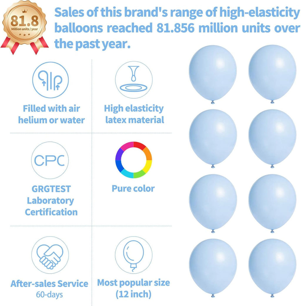 Skiennix Pastel Blue Balloons - 12 Inch Latex Balloons for Birthday Parties & Baby Showers | 110 Pack with Ribbons