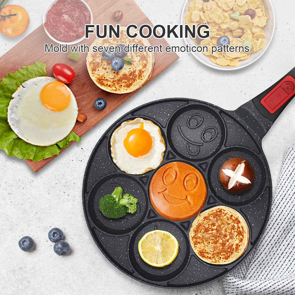 RANX INGST Pancake Pan 7 Holes, Non Stick Mini Crepe Pan with Detachable Handle, Pancake Mold for Kids, Oven Safe, Black