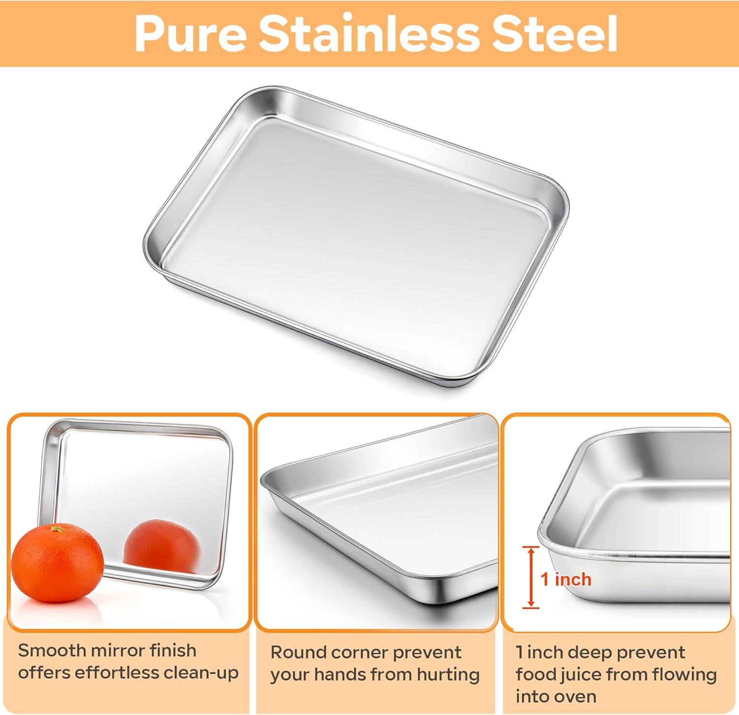 TeamFar Stainless Steel Toaster Oven Pan Set - 9 x 7 Inch Mini Baking Tray with Rack | Heavy-Duty & Dishwasher Safe