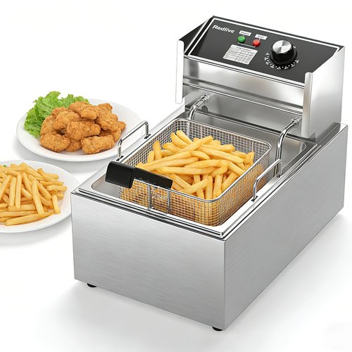Electric Deep Fryer 10L/10.5QT Stainless Steel Single Tank Commercial Fryer with Basket, 1700W 110V Countertop Deep Fryer for Home Kitchen and Restaurant Use with Oil Thermometer & Temperature Control
