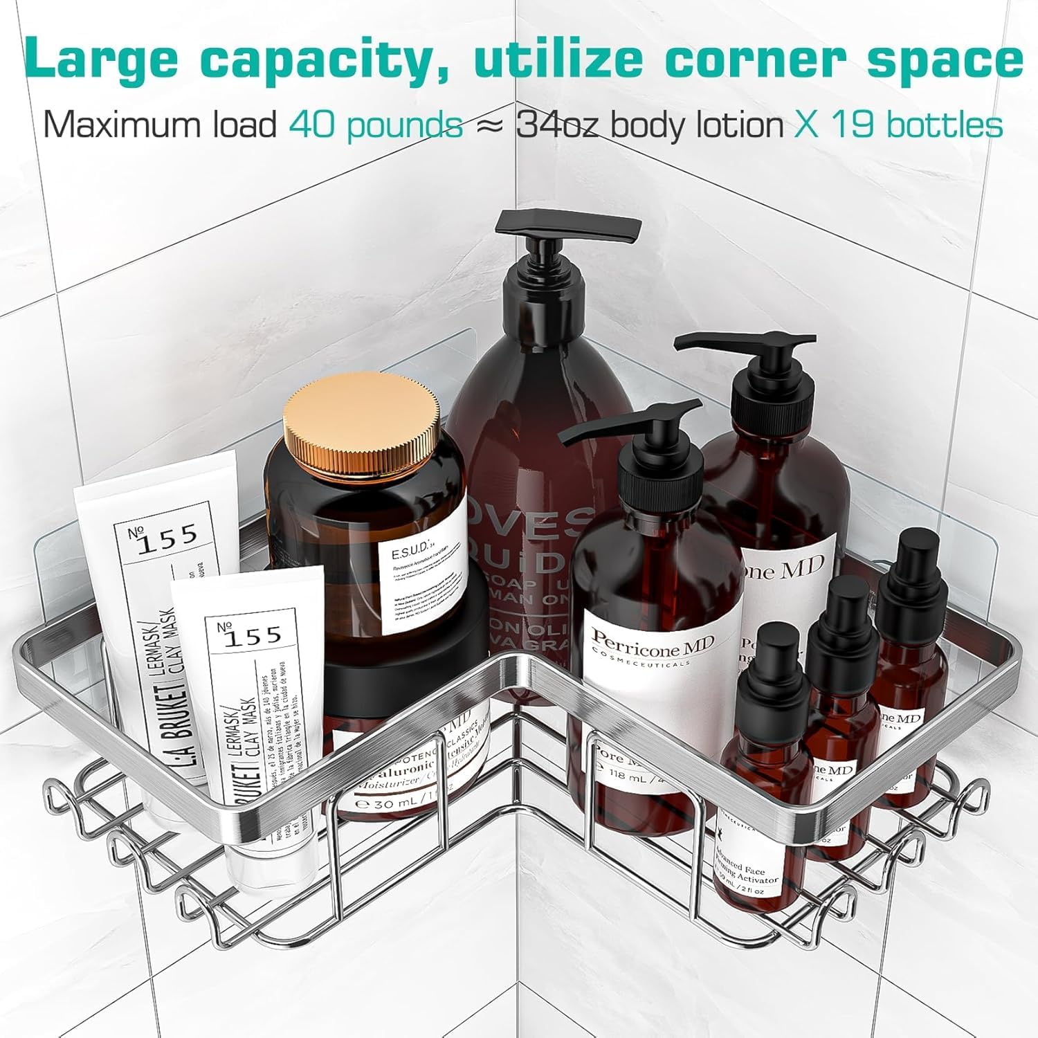 YASONIC Corner Shower Caddy - Rustproof Stainless Steel Bathroom Organizer | No Drilling, 3-Pack, Brushed Silver