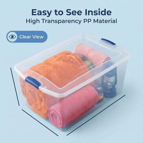 Heavy Duty 105 Quart Clear Plastic Storage Bins by [Brand Name] - 2 Pack with Lids & Blue Latches for Home Organization