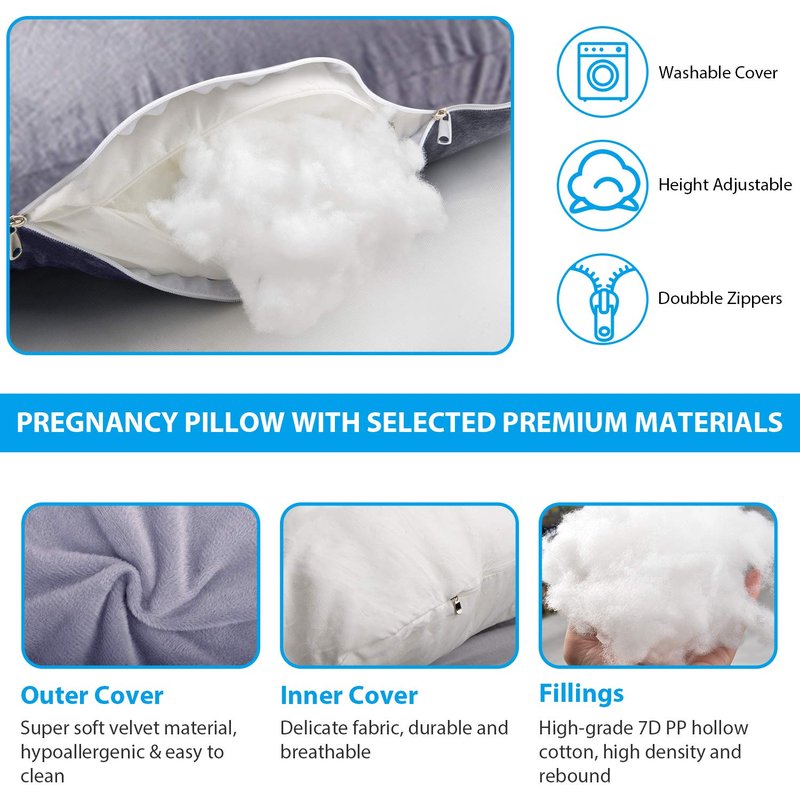 Victostar Pregnancy Pillow,57 inches U Shaped Maternity Pillow with Removable Cover Full Body Pillow Support for Back, HIPS, Legs, Belly (Dark Gray)