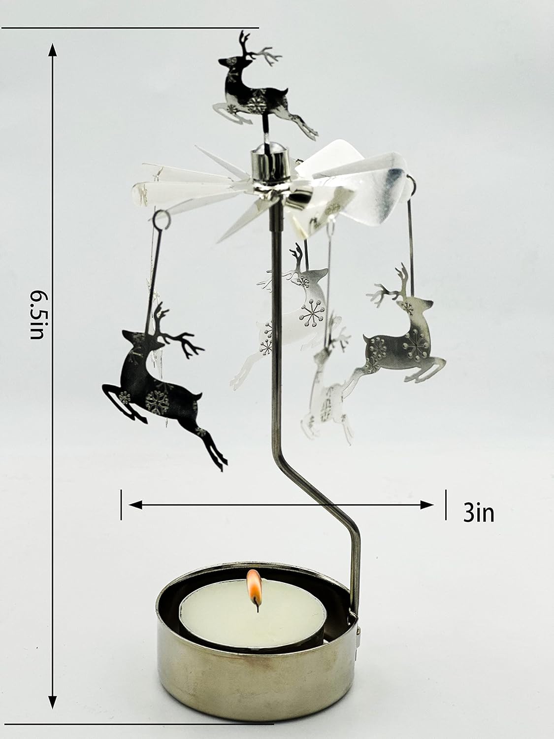 Skiennix Rotary Candle Holder - Spinning Metal Design | Perfect Small Gift for Christmas Elk Lovers