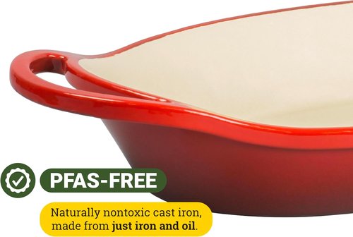Lodge Enameled Cast Iron Oval Casserole - 2 Quart Capacity - Dual Handles, Oven Safe to 500°F - Red