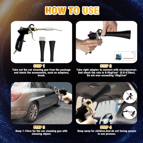 Air Blow Gun | High-Pressure Car Interior Cleaning Tool with Nozzle & Dusting Brush