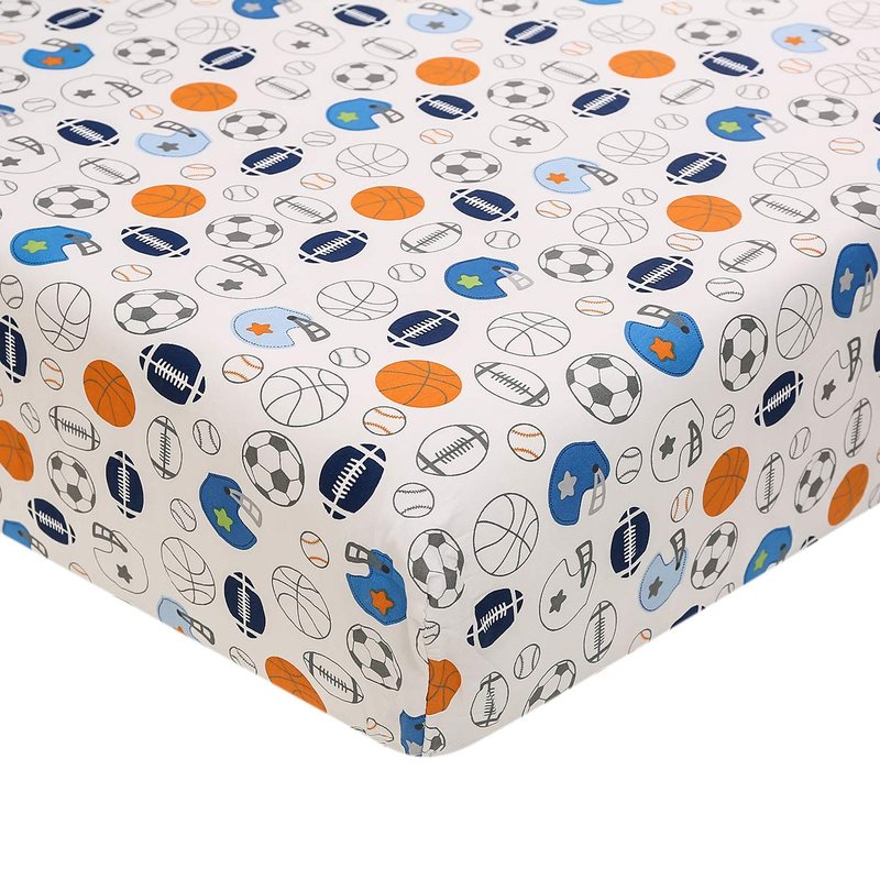 Brandream Sport Baby Crib Bedding Sets - No.1 Champ Ball Theme Boys Nursery Set | 3-Piece Nursery Set | Baby Quilt, Fitted Crib Sheet, Dust Ruffled Included - Blue & Grey