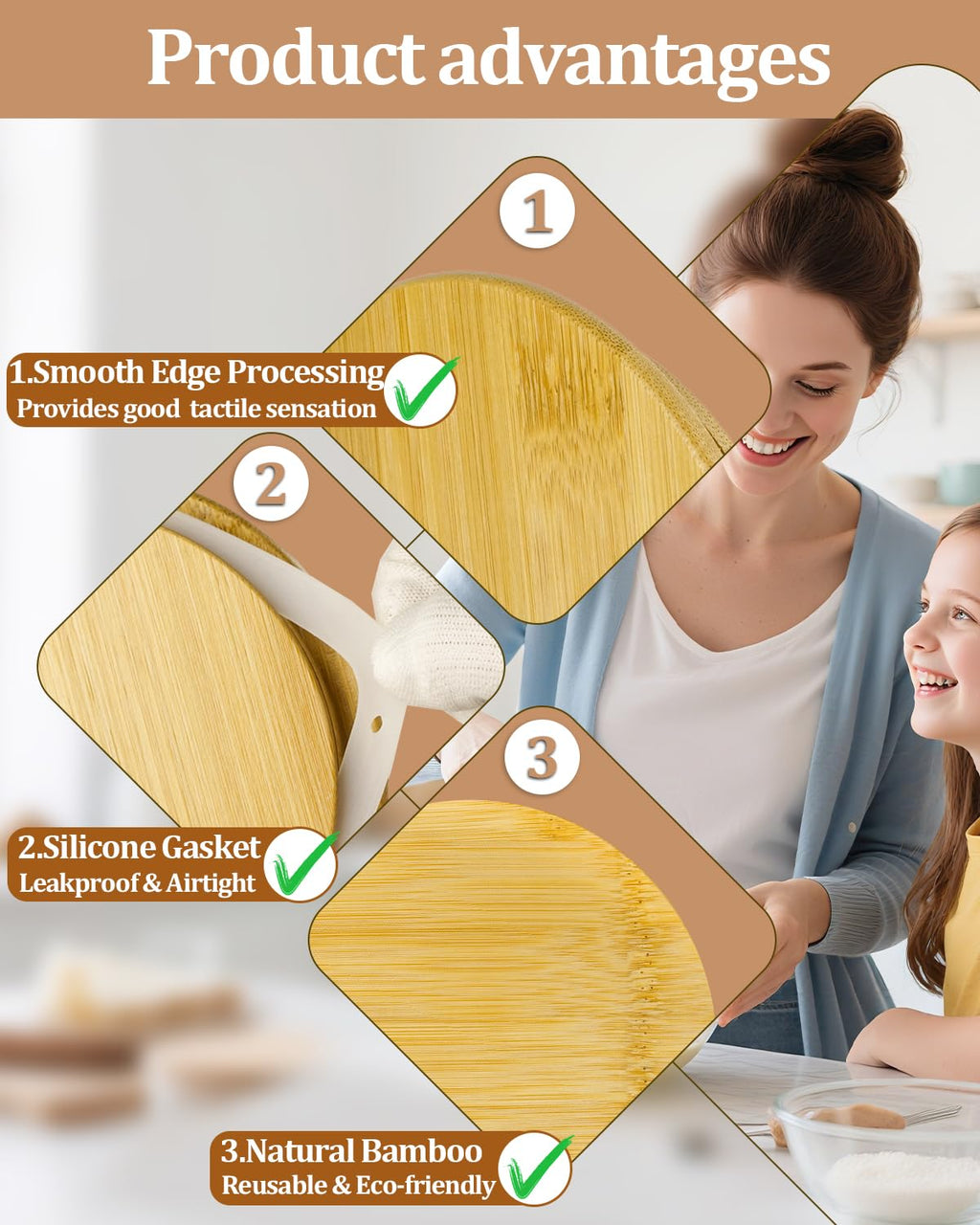 TERESRY Replacement Wooden Lids for Pyrex, Anchor Hocking Glass Containers 7402-PC*4, Bamboo Lids for Pyrex 7Cup Glass Bowls, Bowl Covers with Leakproof 4 Pack