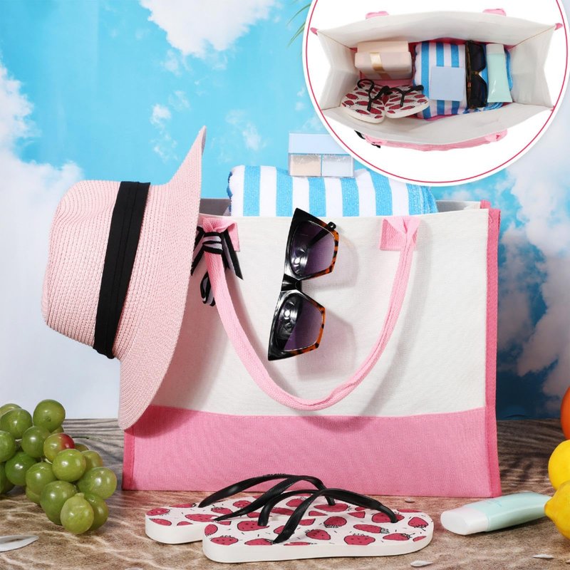 Shinylin 3 Pcs Initial Canvas Tote Bag Reusable Blank Personalized Present Totes for Women, Bridesmaid, Wedding, Travel Gift(Pink)