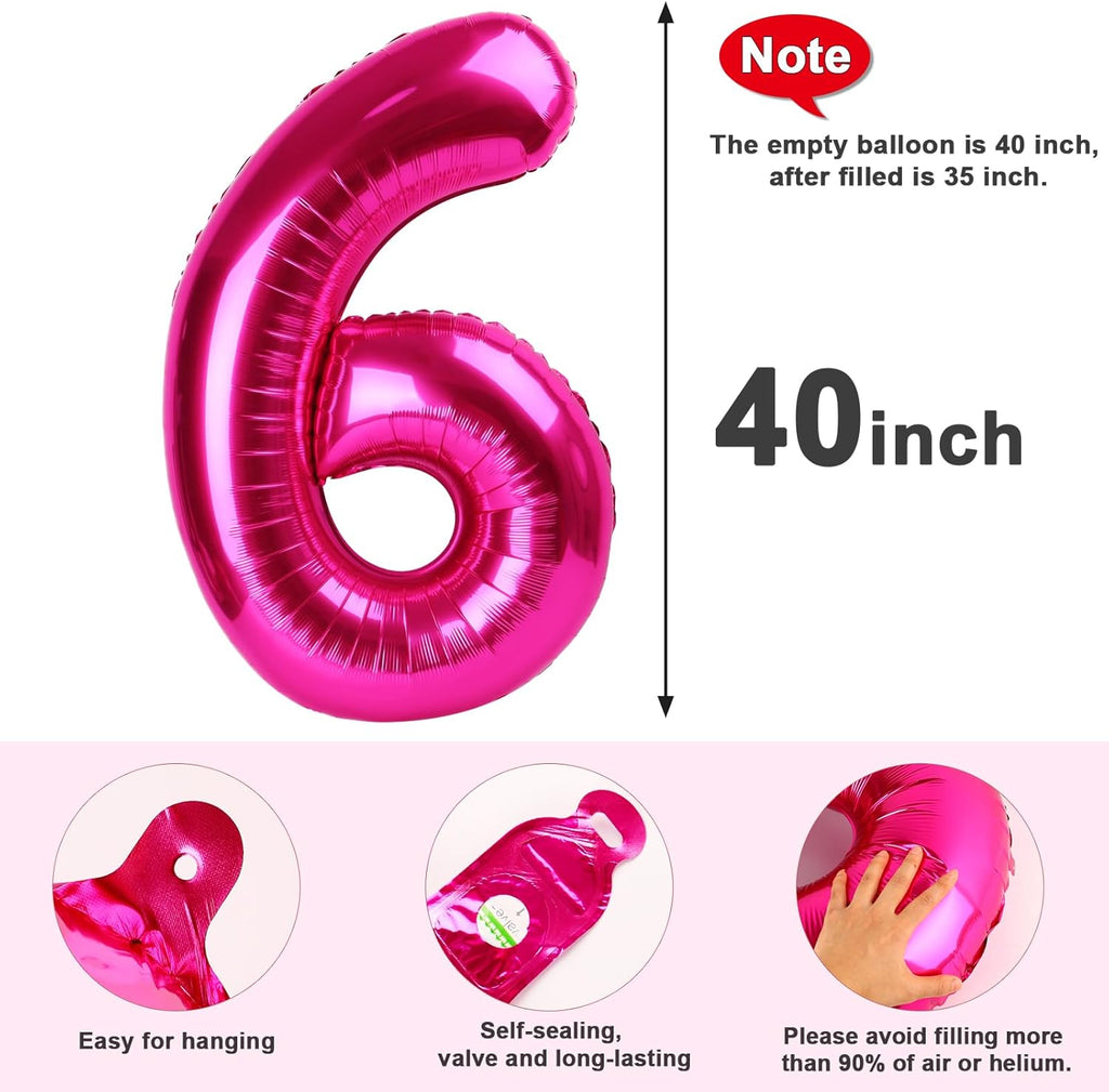 Skiennix 40-Inch Number 6 Balloon - Hot Pink Birthday Decoration for Boys & Girls