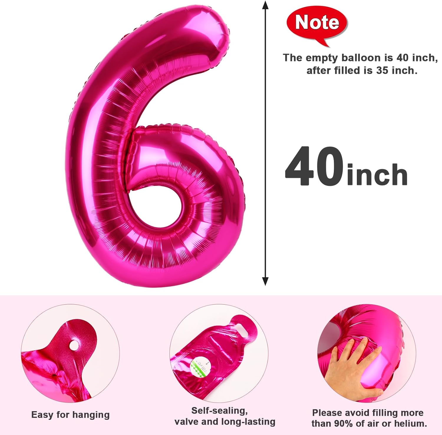 Skiennix 40-Inch Number 6 Balloon - Hot Pink Birthday Decoration for Boys & Girls