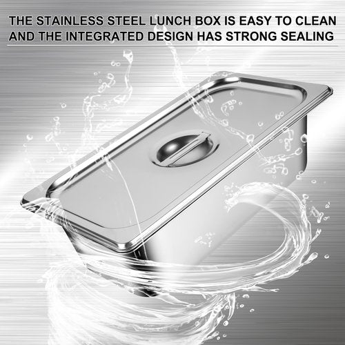 8 Packs Stainless Steel Hotel Pans with Lids 1/4 Size x 6" Deep Steam Table Pan Commercial Food Storage Containers Stackable Metal Steamer Pan Anti-Jam Hotel Restaurant Warm Pans