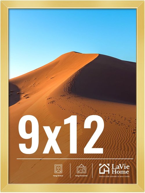 LaVie Home 9x12 Picture Frame - Elegant Gold Wall Display Frame with HD Plexiglass | Classic Collection