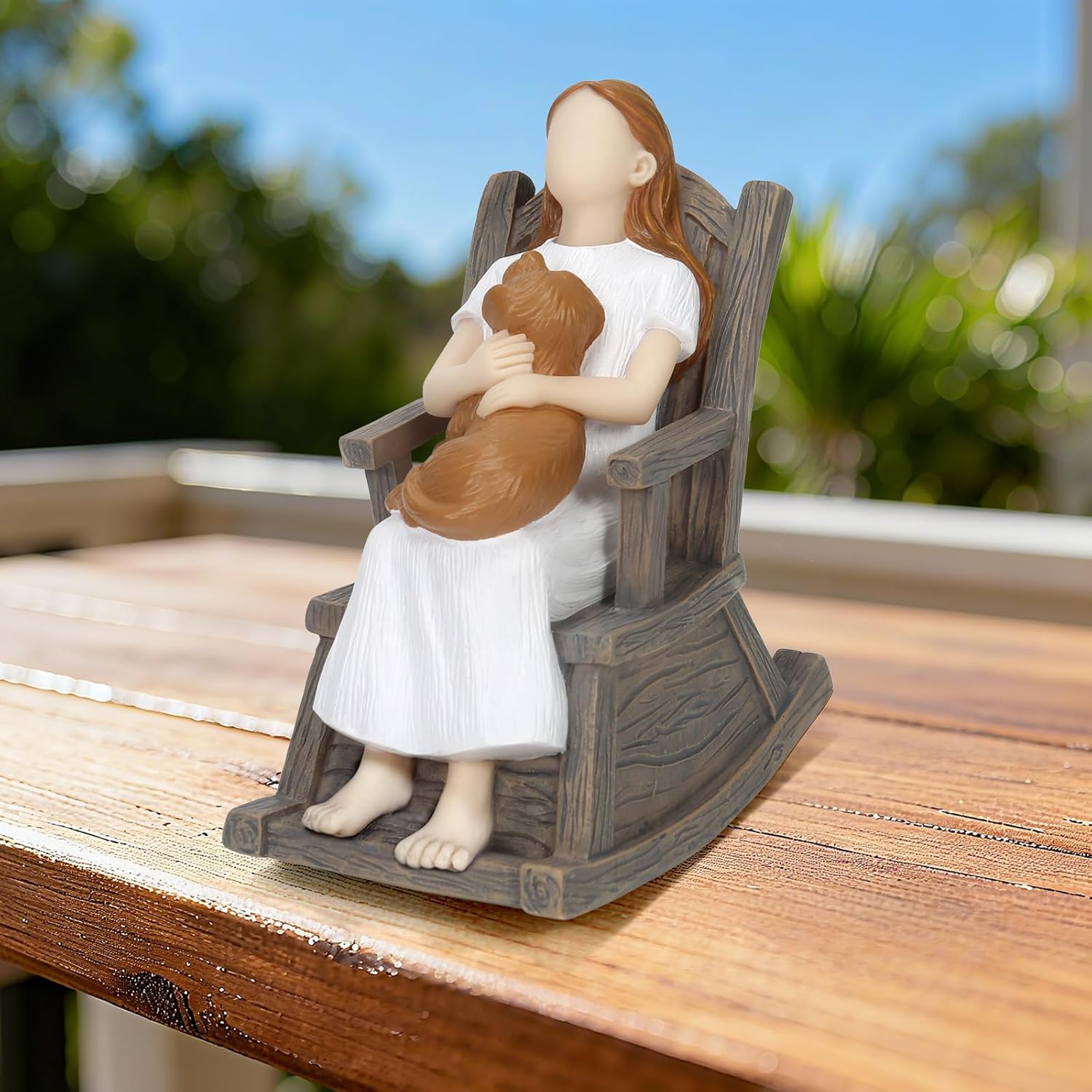 Skiennix Dog Lover Gift - Hand-Painted Figurine of Girl & Loyal Brown Dog on Rocking Chair | Cozy Home Decor Statue
