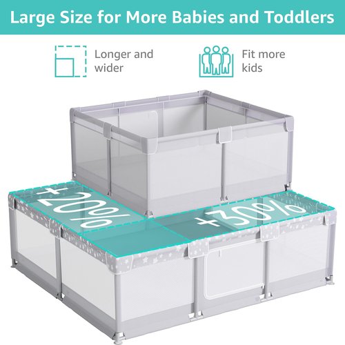 Large Baby Playpen - 70x59in Giant Play Yard for Toddlers 1-3 | Safe Indoor Play Fence in Grey