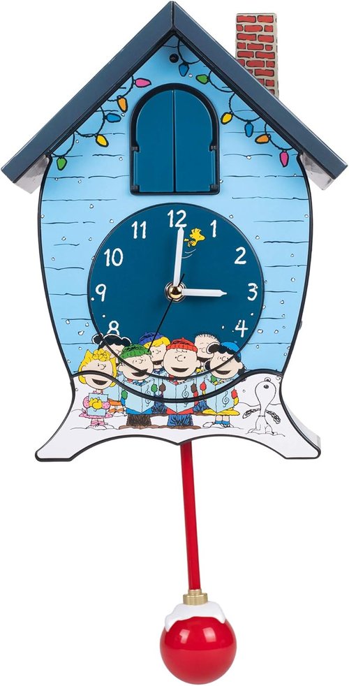Mark Feldstein Peanuts Gang Holiday Cuckoo Clock - Icy Blue, 17-Inch Decorative Timepiece