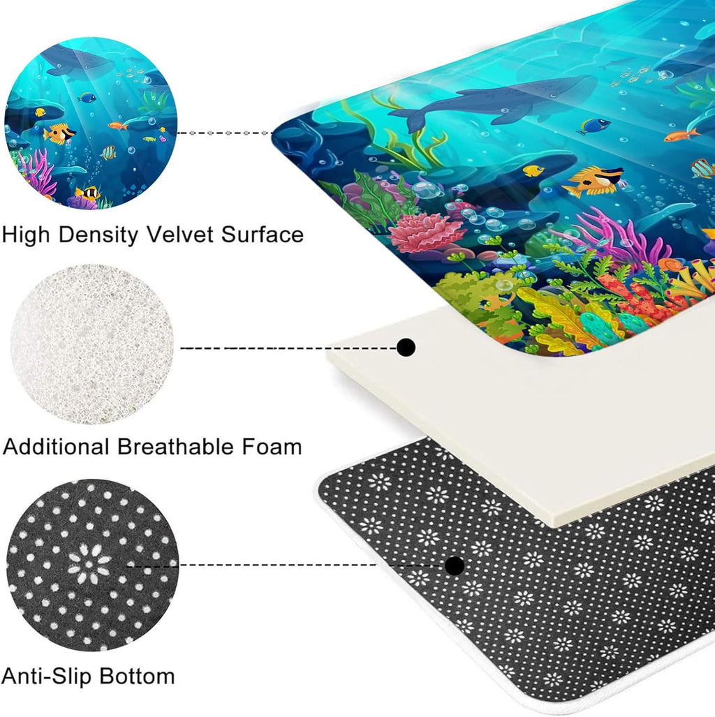Skiennix Ocean Shower Curtain Set - Tropical Underwater World Design with Non-Slip Bath Rugs & Toilet Lid Cover | 4-Piece Kids Bathroom Decor