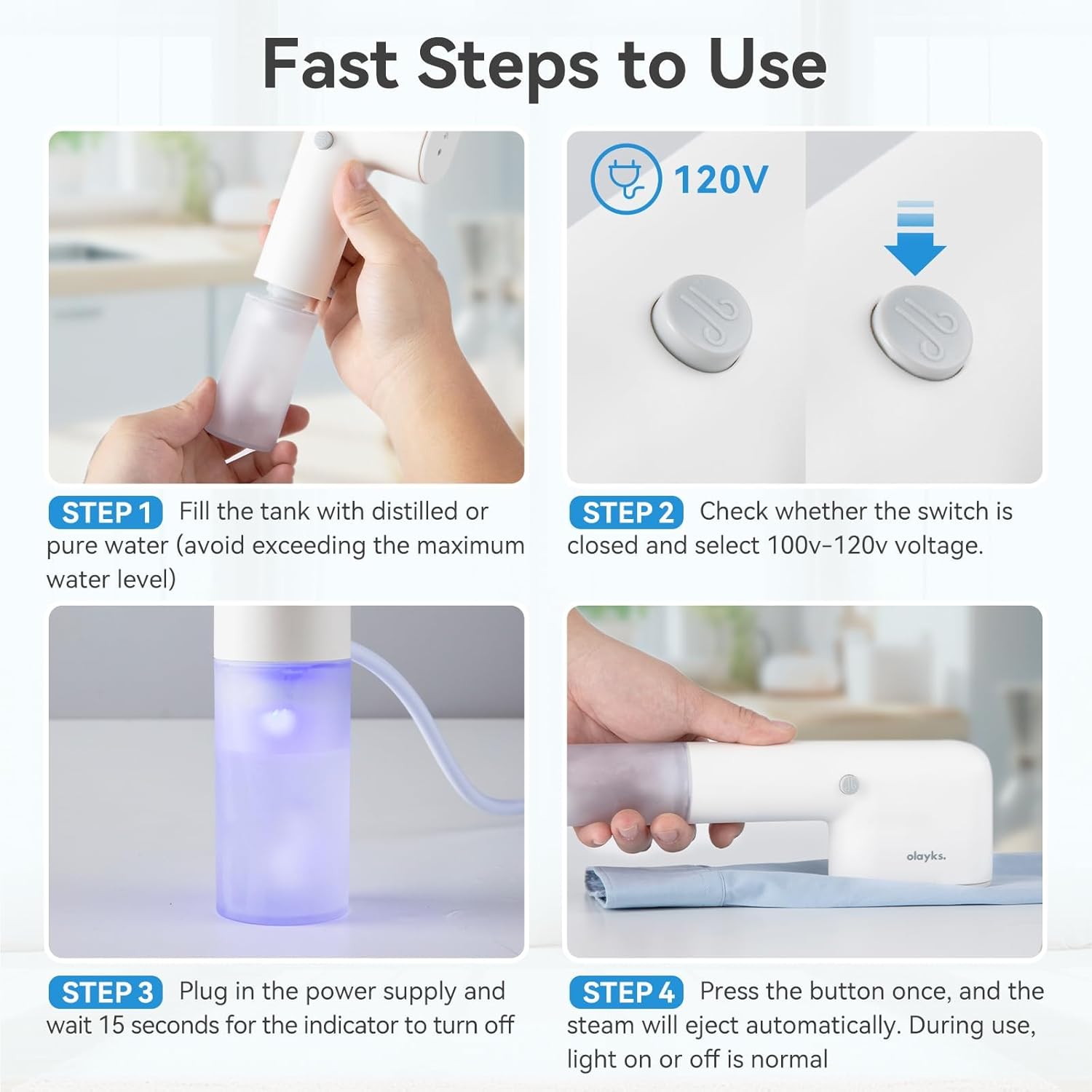 Olayks Handheld Steamer - Portable Garment Steamer & Iron | 15S Quick Heat-Up, 1.1lbs, White