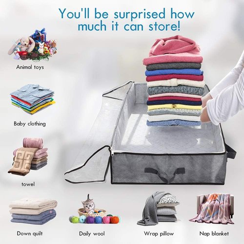 JERIA Underbed Storage Bags - 100L Organizer with 4 Handles & 2 Zippers | Foldable Clear Window (40" L x 20" W x 7" H)