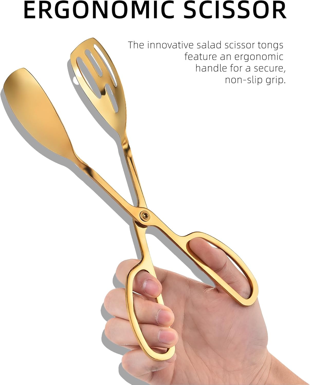 Salad Tongs - Premium Stainless Steel Scissor-Style Servers | Non-Toxic, Heat-Resistant, Dishwasher Safe (Gold) - 2 Pack