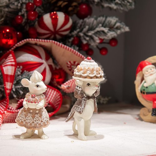 Braxio Christmas Gingerbread Mouse Figurine Set - Festive Tabletop Decor | Collectible Holiday Ornaments