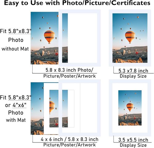JCJMY A5 Picture Frame - White Wall Hanging & Tabletop Display | Includes 4x6 Mat, Shatter-Resistant Plexiglass