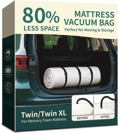 Memory Foam Mattress Vacuum Bag - Heavy Duty Compression Storage Bag with Straps | Twin/Twin-XL