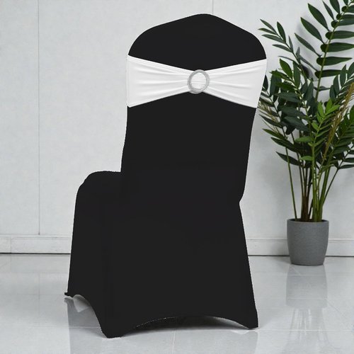MDS Spandex Chair Sashes - Universal Fit Elastic Stretch Bands with Buckle Slider Bow | 150 Pack - White