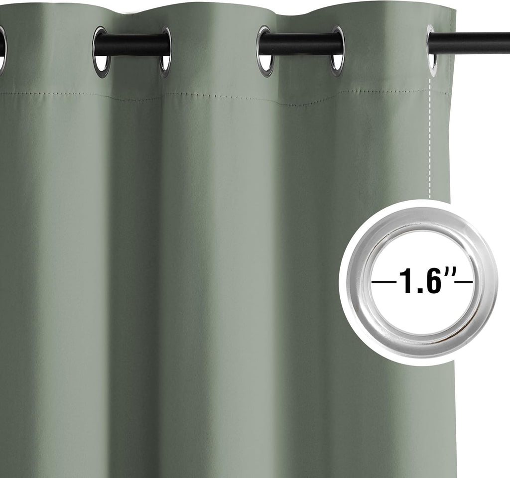 NICETOWN Room Darkening Curtains - Elegant Sage Green Drapery Panels, 52"W x 102"L