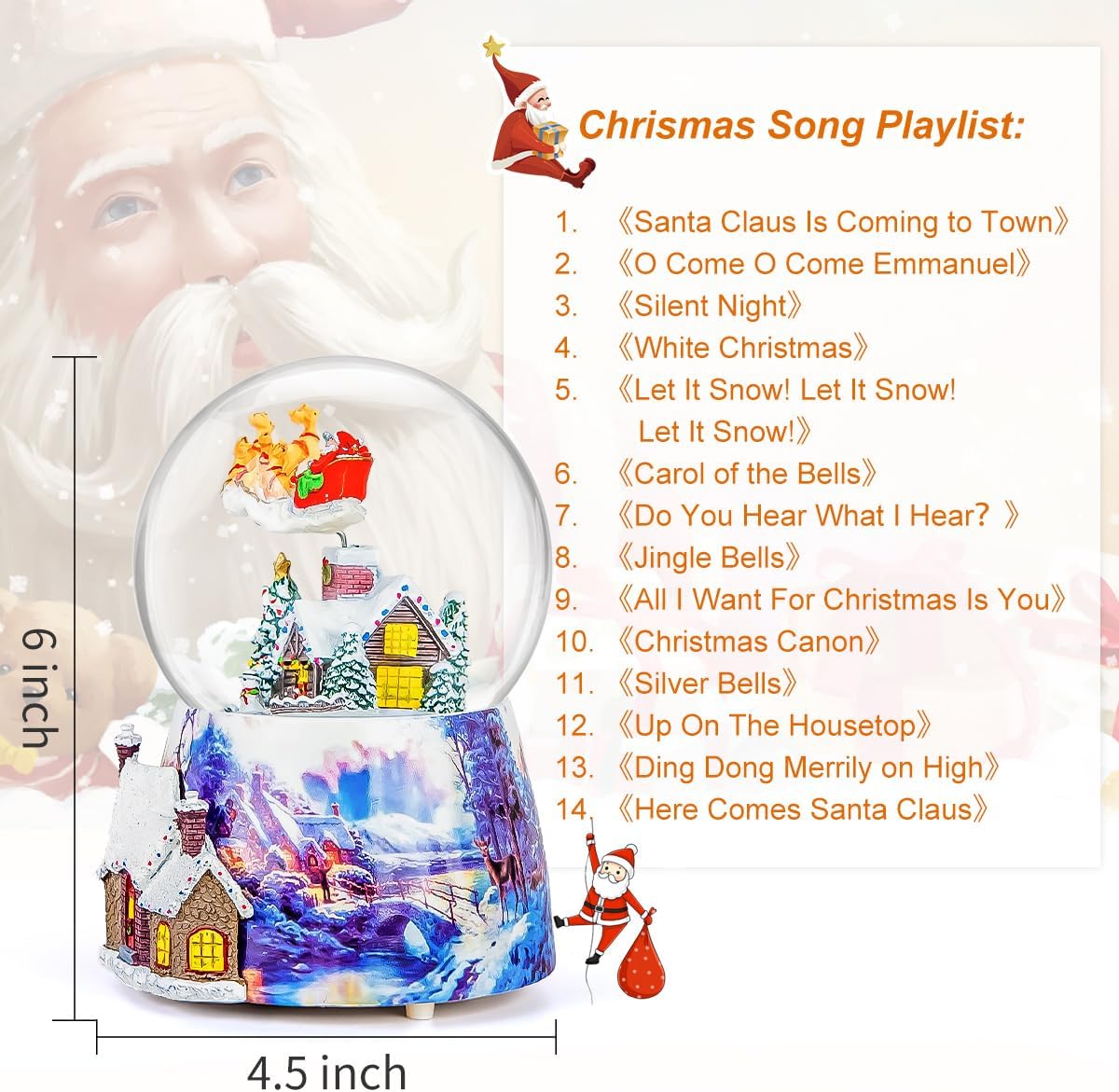 Regine Switzerland Christmas Music Box - Musical Snow Globe with Rotating Santa | Plays 14 Festive Songs