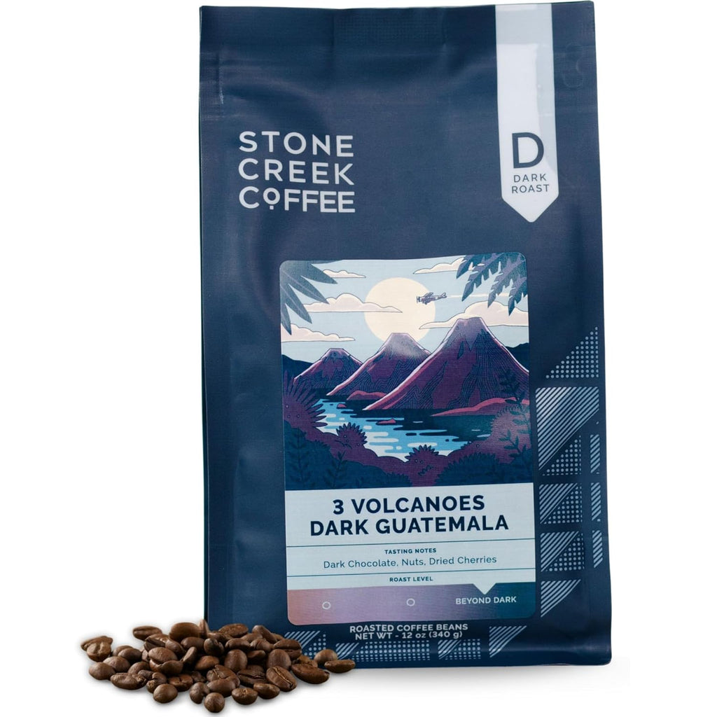 Stone Creek Coffee Dark Roast Whole Bean Coffee - Smooth & Rich Flavor with Dark Chocolate Notes | 12 Ounce