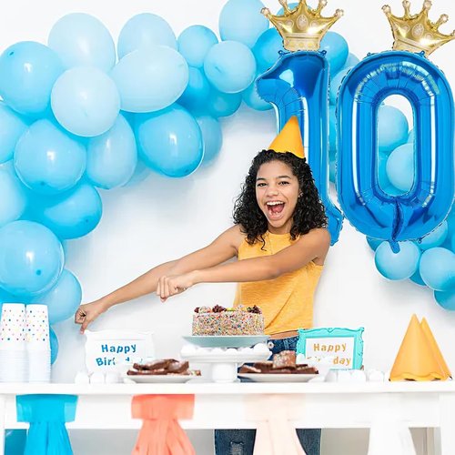 10 Number Balloon - Blue 40-Inch Big Foil Crown Helium Balloon for 10th Birthday Party Decorations