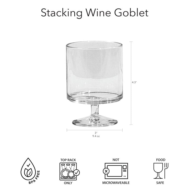 TarHong Stacking Wine Goblet, Premium Plastic, Shatterproof, Indoor/Outdoor 9.4 Ounces, Set of 6, Aqua (Pack of 2)