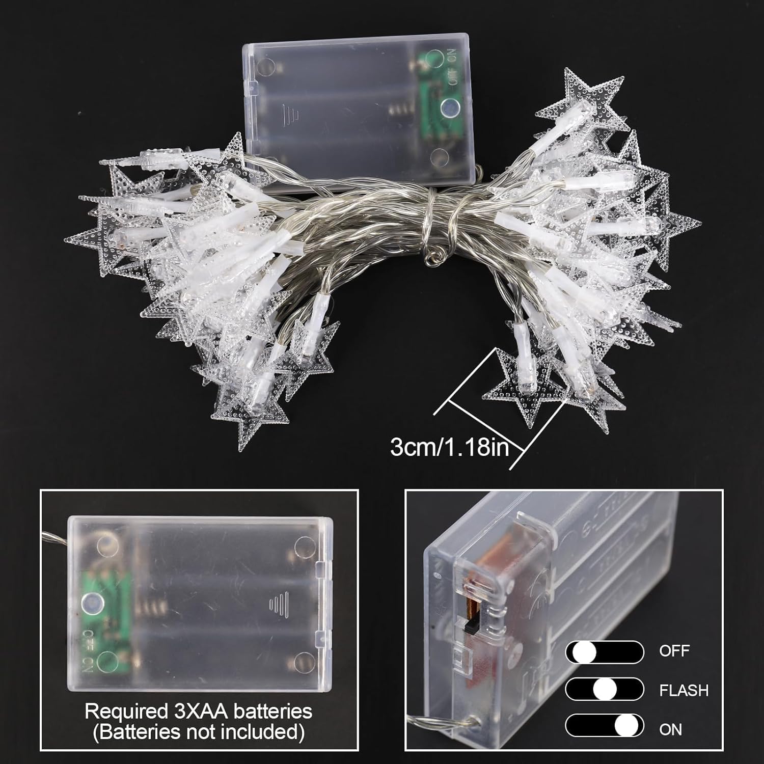 Star String Lights - 10ft Battery Operated 20 LED Fairy Lights | Warm White Indoor/Outdoor Decor