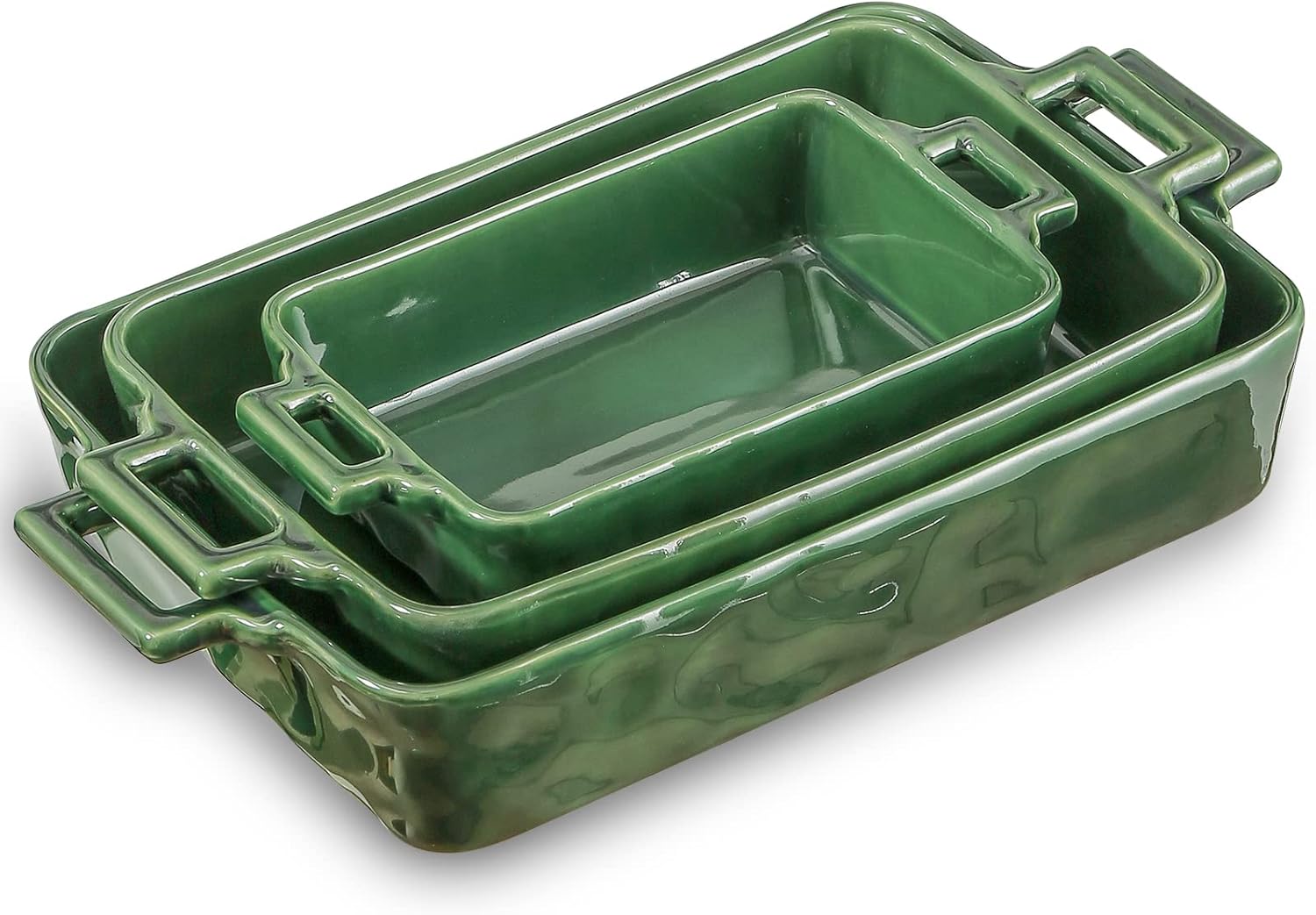 VICRAYS Ceramic Bakeware Set - Porcelain Rectangular Baking Dish for Lasagna & Casseroles | 3 PCS, 15 x 8.5 Inches, Green
