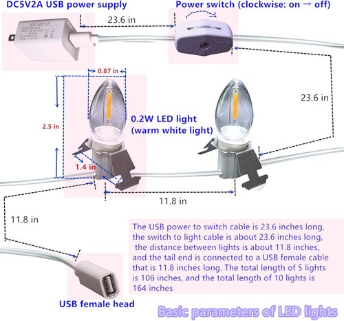 DC5V C7 LED Light Accessory Cord - Safe & Warm Glow for Department 56 Christmas Village | 5 Socket Set with Switch