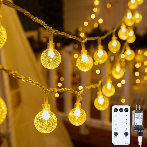 Minetom Globe String Lights - 33 ft 100 LED Crystal Fairy Lights with Remote & 8 Modes | Warm White Decor for Patio, Garden, Party