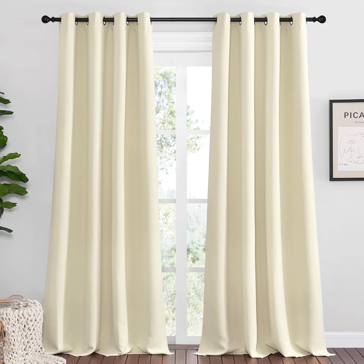 NICETOWN Room Darkening Curtains - Beige 90" Long Drape Panels for Total Privacy | Set of 2 (55" Wide)