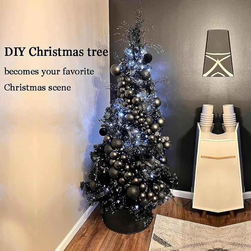 6ft Black Pre-Lit Artificial Christmas Tree with LED Lights & Accessories