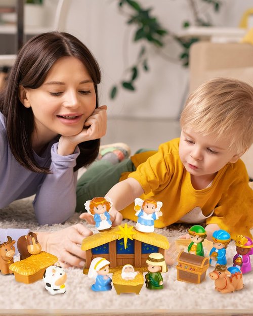HARDWIND Nativity Set - 25-Piece Christmas Story Playset Figurines for Kids Ages 1-6+
